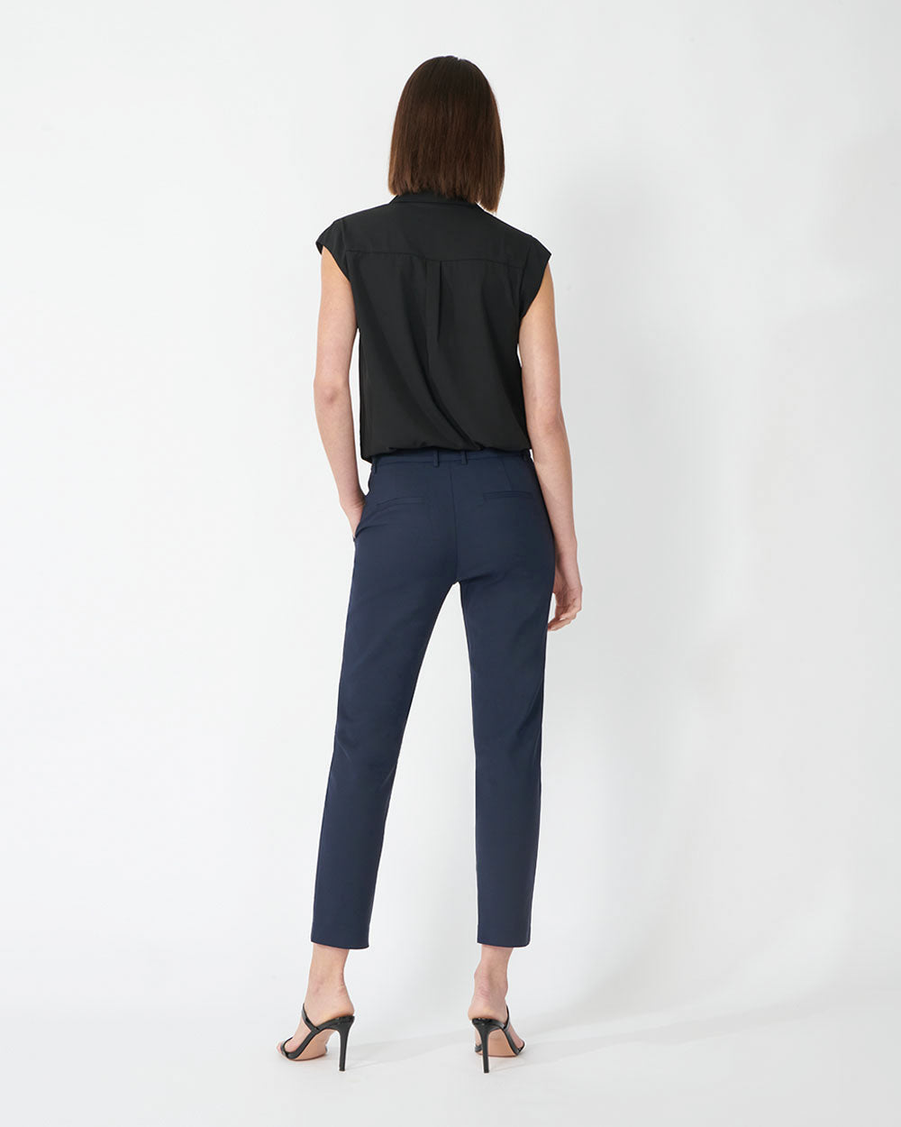 Stella High-Waist Trousers in navy — back view