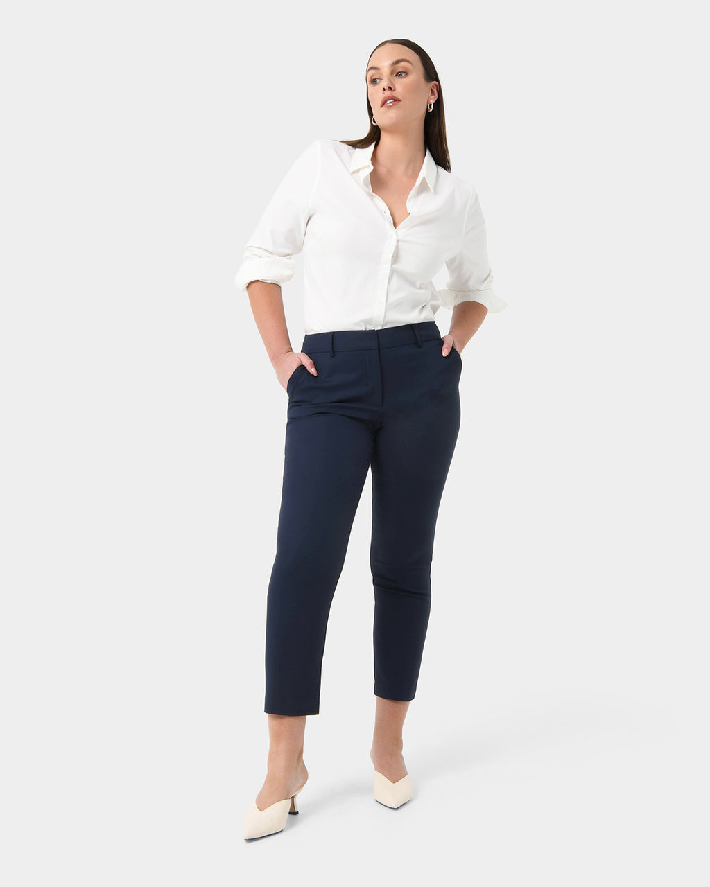 Stella High-Waist Trousers in navy — full-length view 2
