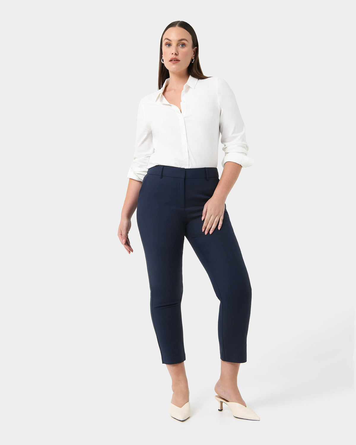 Stella High-Waist Trousers in navy — full-length view 4