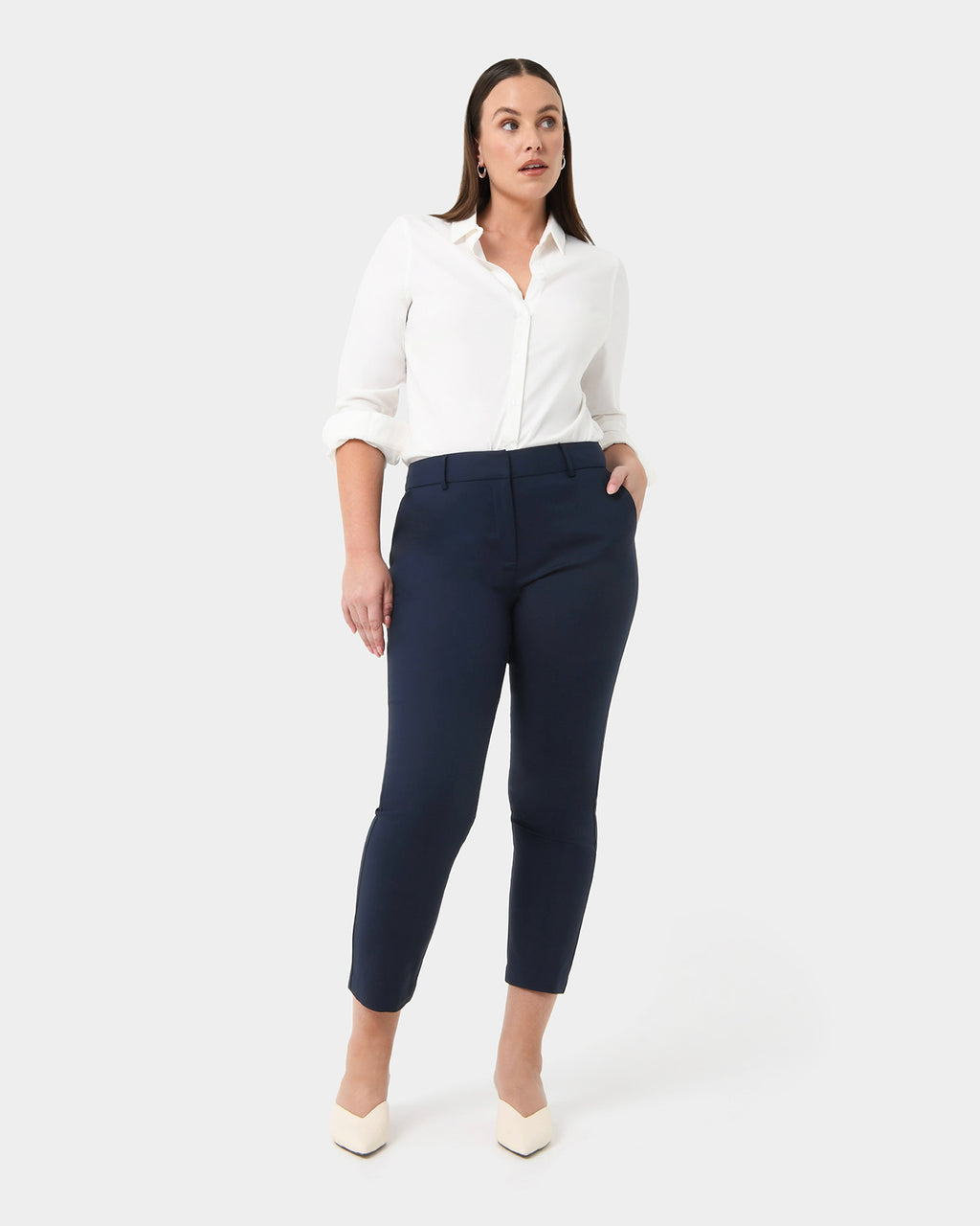 Stella High-Waist Trousers in navy — full-length view 5