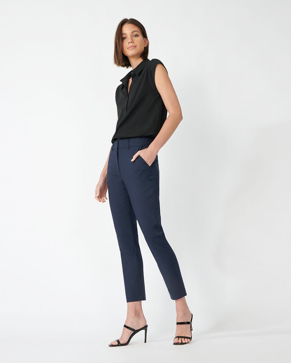 Stella High-Waist Trousers in navy — side view