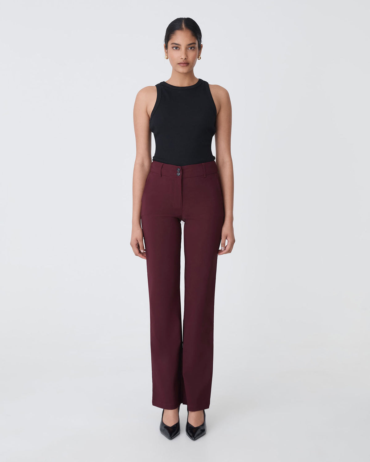 Annalee Classic Pants in maroon — full-length view