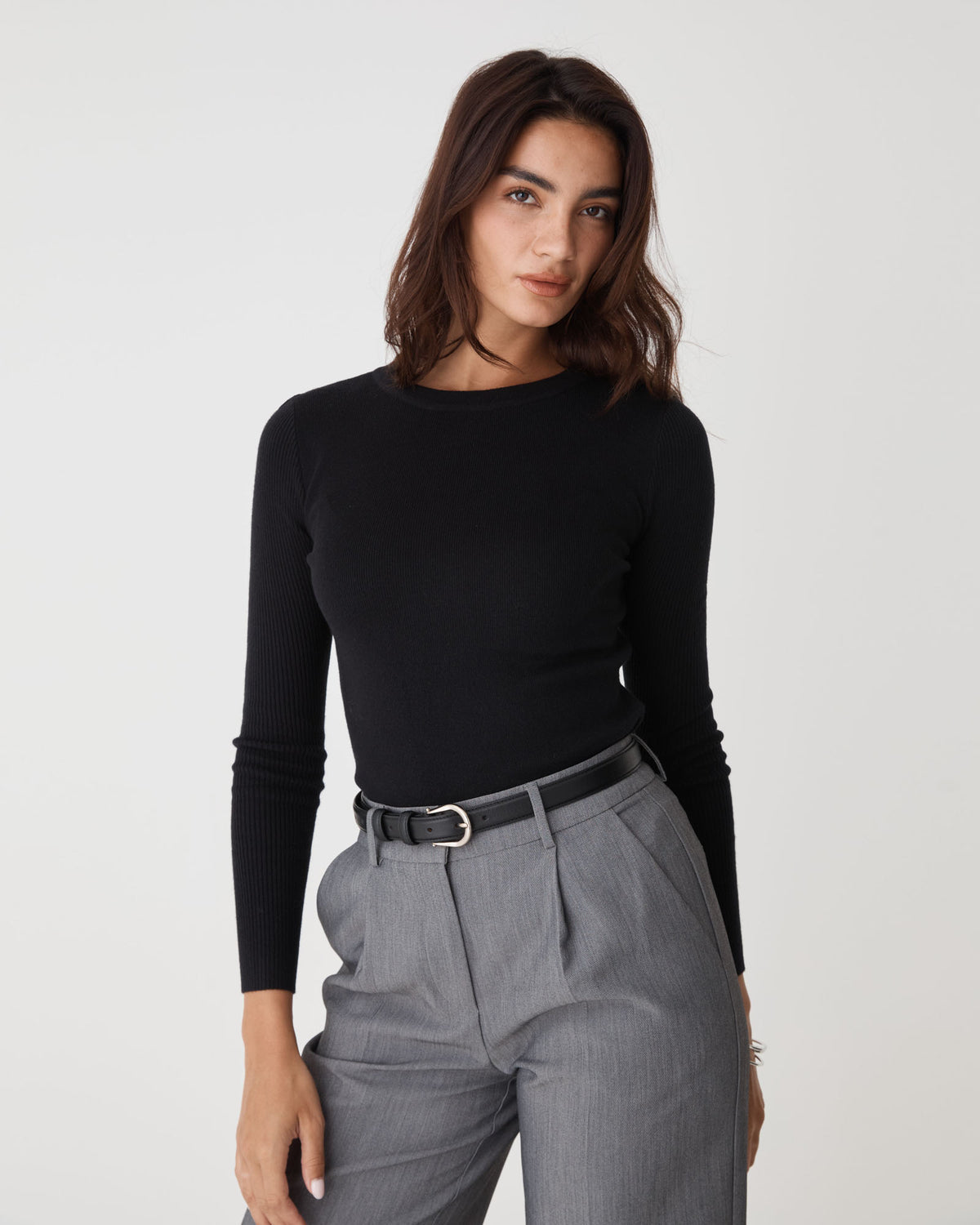 Tania Crew Neck Knit in black — close-up view
