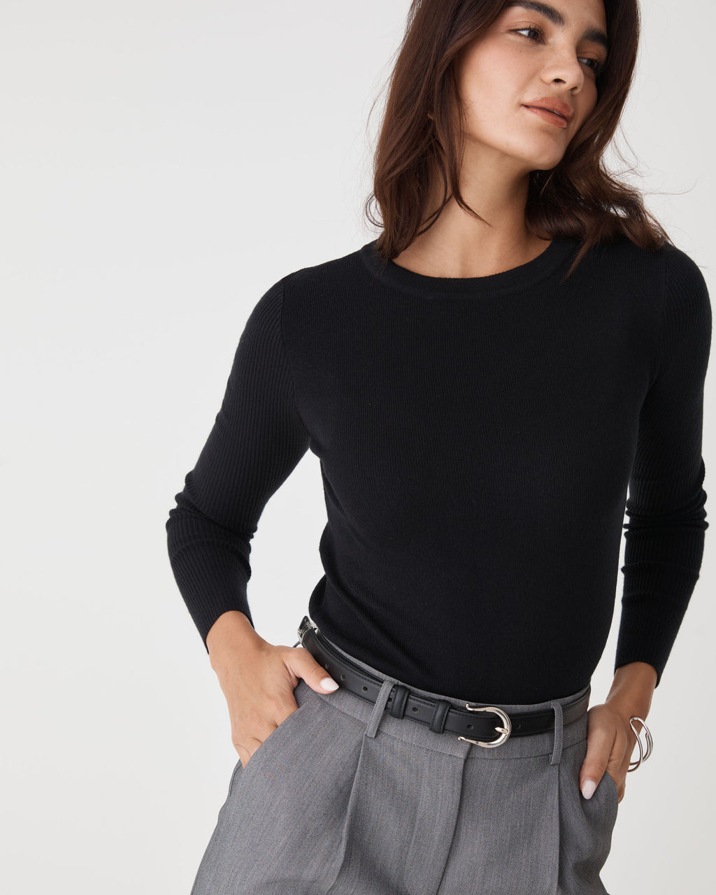 Tania Crew Neck Knit in black — close-up view 2
