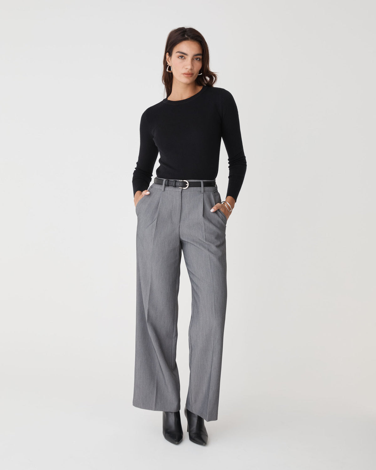 Tania Crew Neck Knit in black — full-length view
