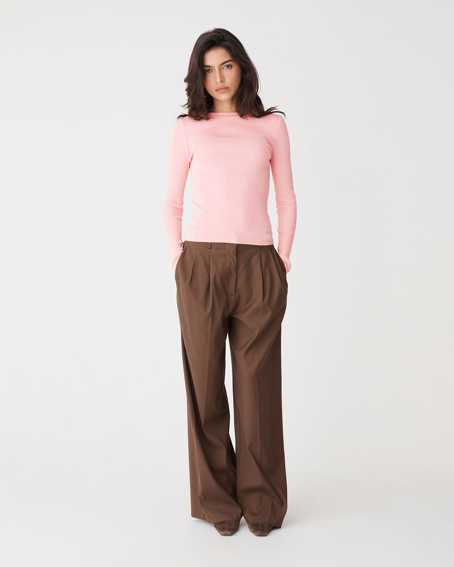 Tania Crew Neck Knit in blush pink — full-length view