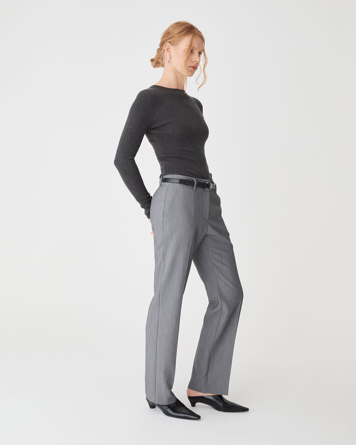 Tania Crew Neck Knit in charcoal — side view