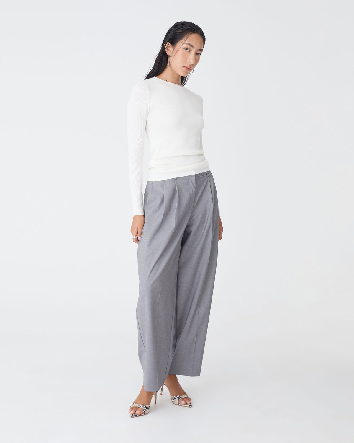 Tania Crew Neck Knit in ivory — full-length view 2