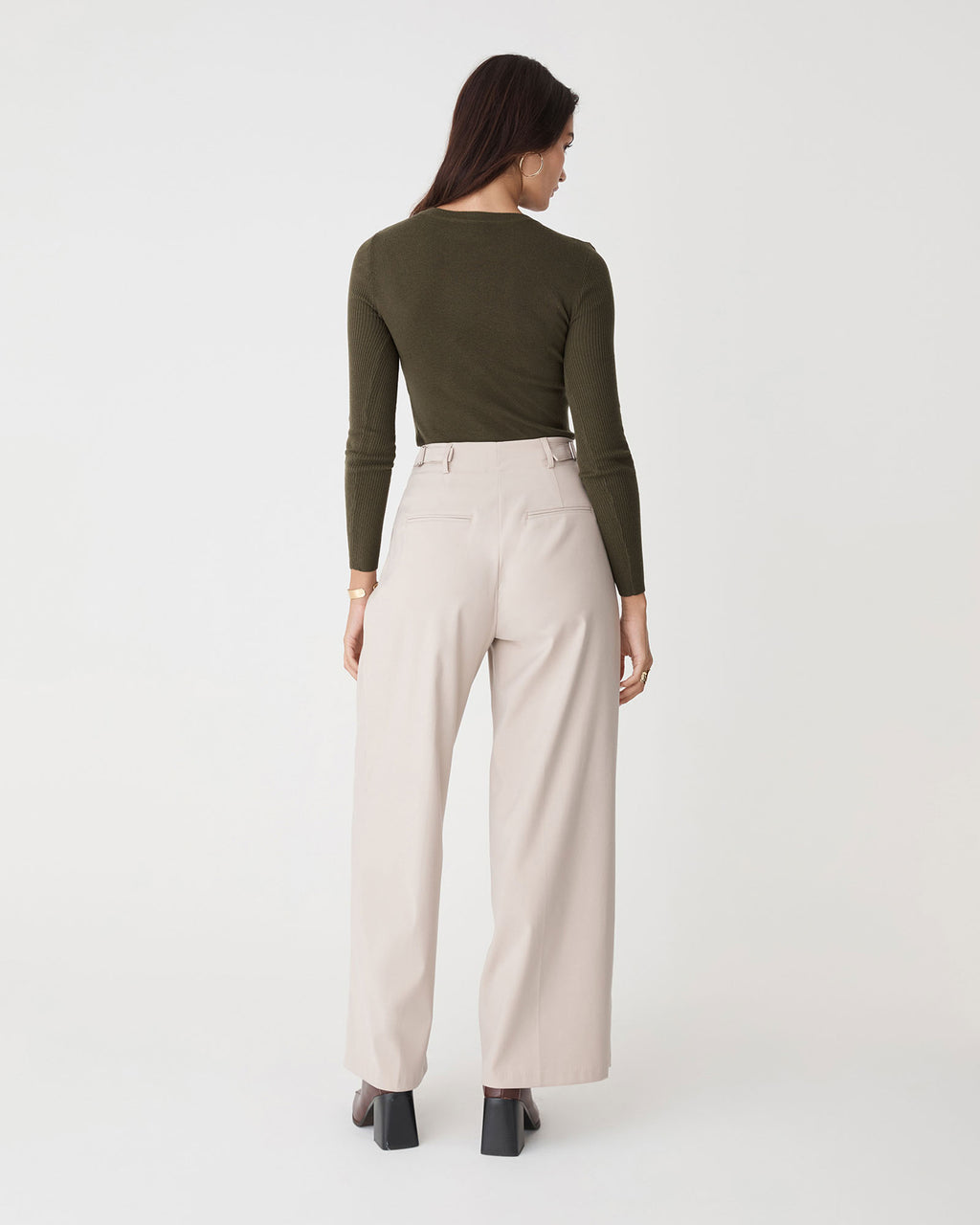 Tania Crew Neck Knit in khaki — back view