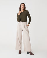 Tania Crew Neck Knit in khaki — full-length view