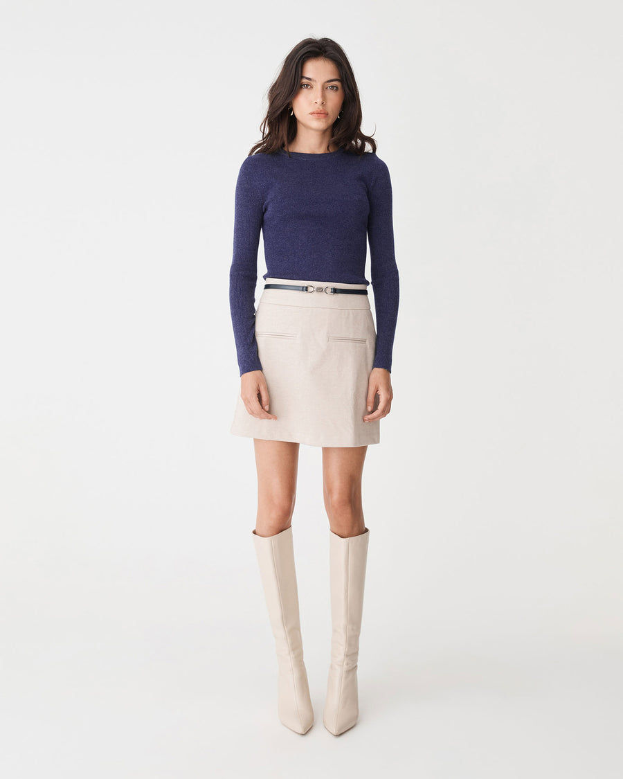 Tania Crew Neck Knit in navy — full-length view