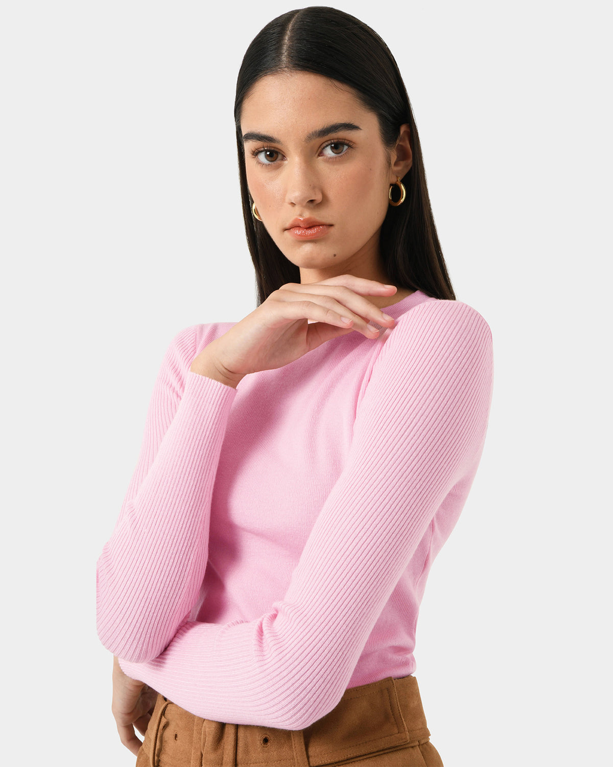 Tania Crew Neck Knit in princess pink — close-up view