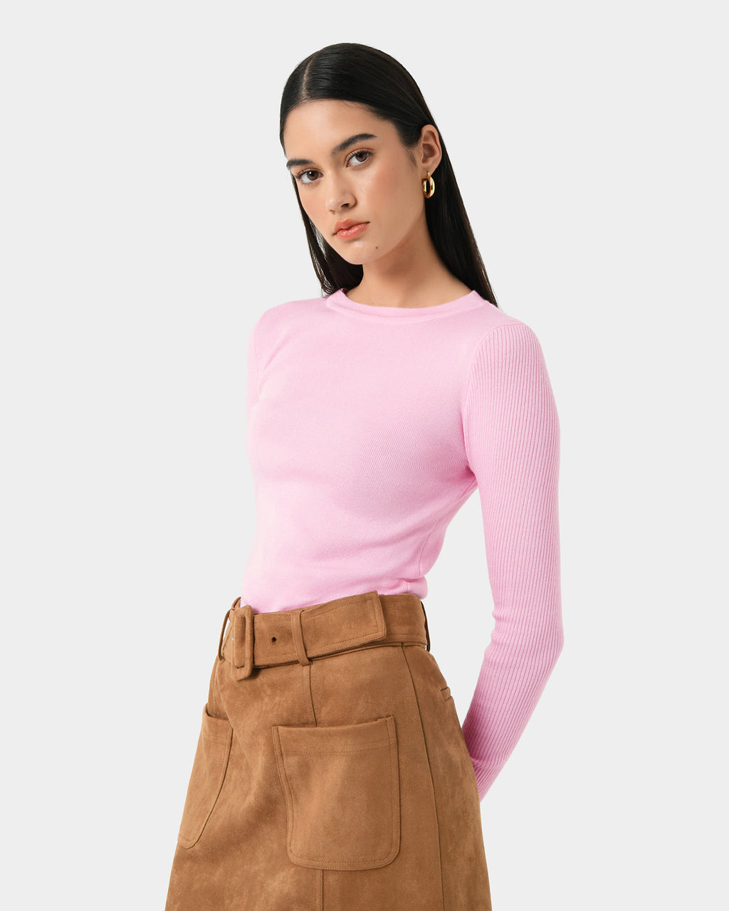 Tania Crew Neck Knit in princess pink — close-up view 2