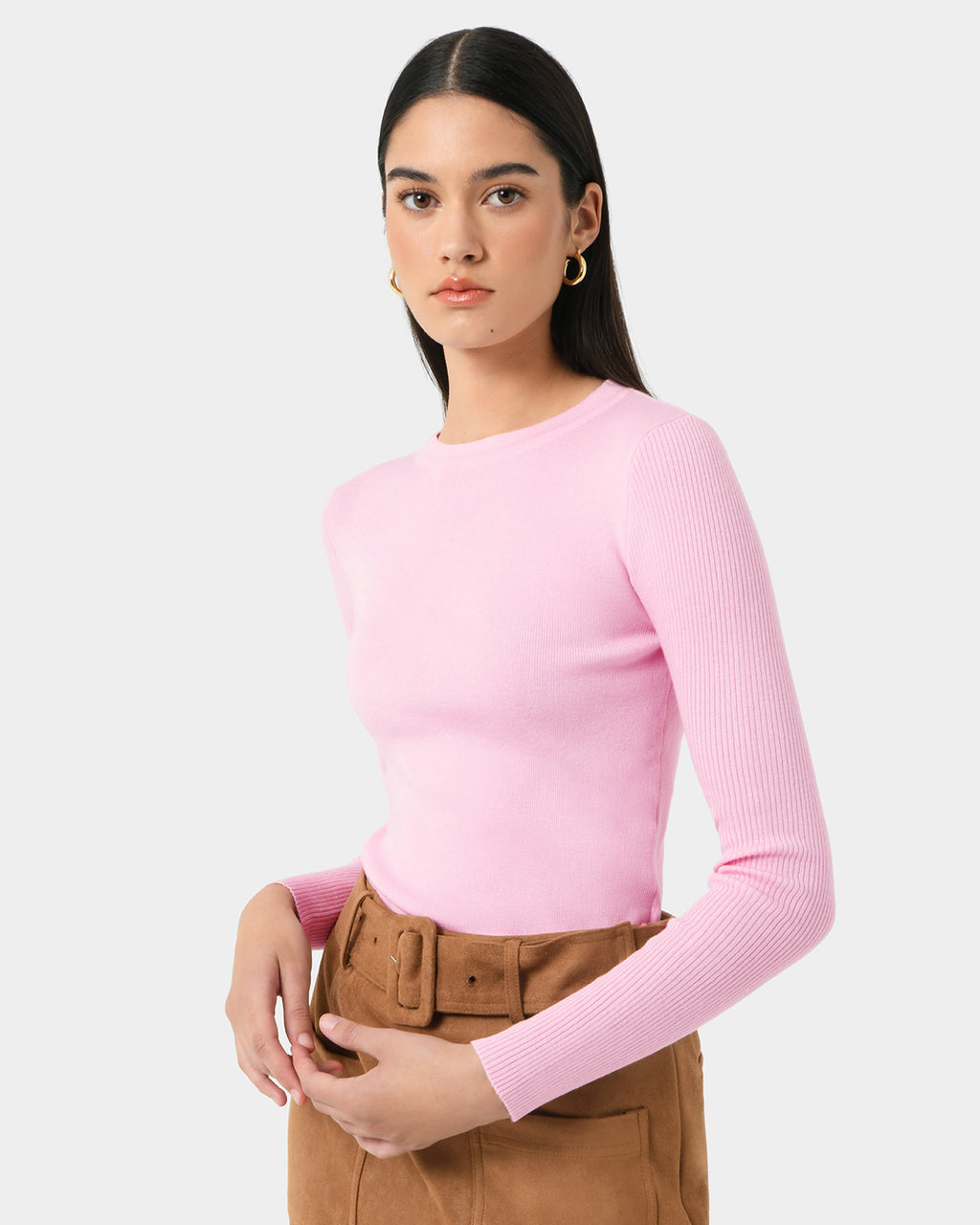 Tania Crew Neck Knit in princess pink — side view