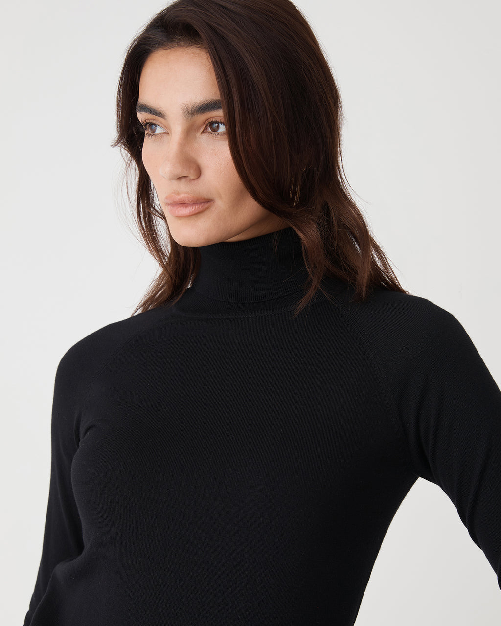 Clarisse Turtleneck Sweater in black — fabric detail