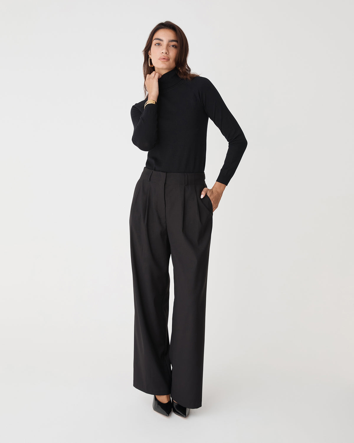 Clarisse Turtleneck Sweater in black — full-length view