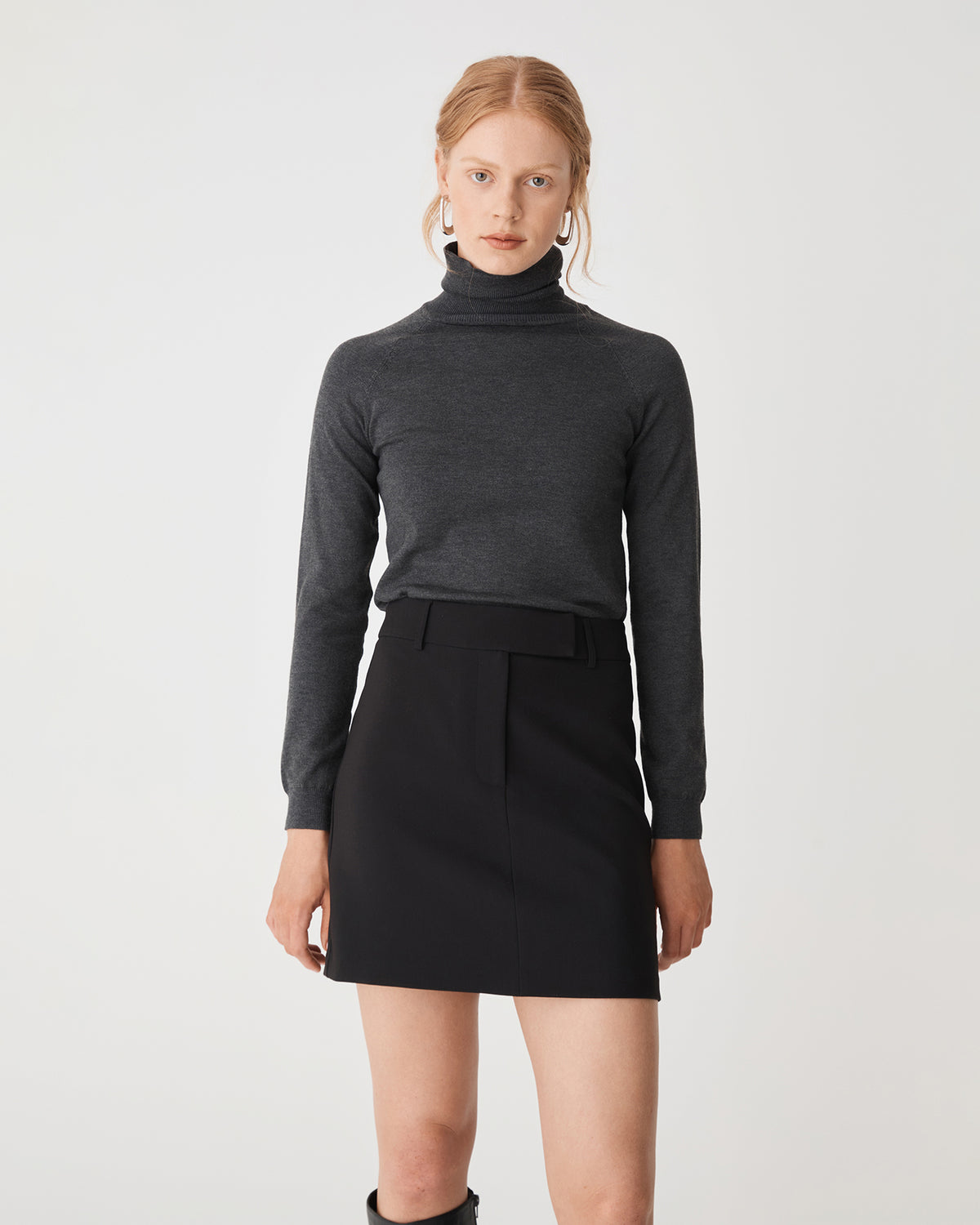 Clarisse Turtleneck Sweater in charcoal — close-up view