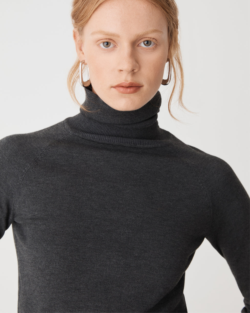 Clarisse Turtleneck Sweater in charcoal — fabric detail