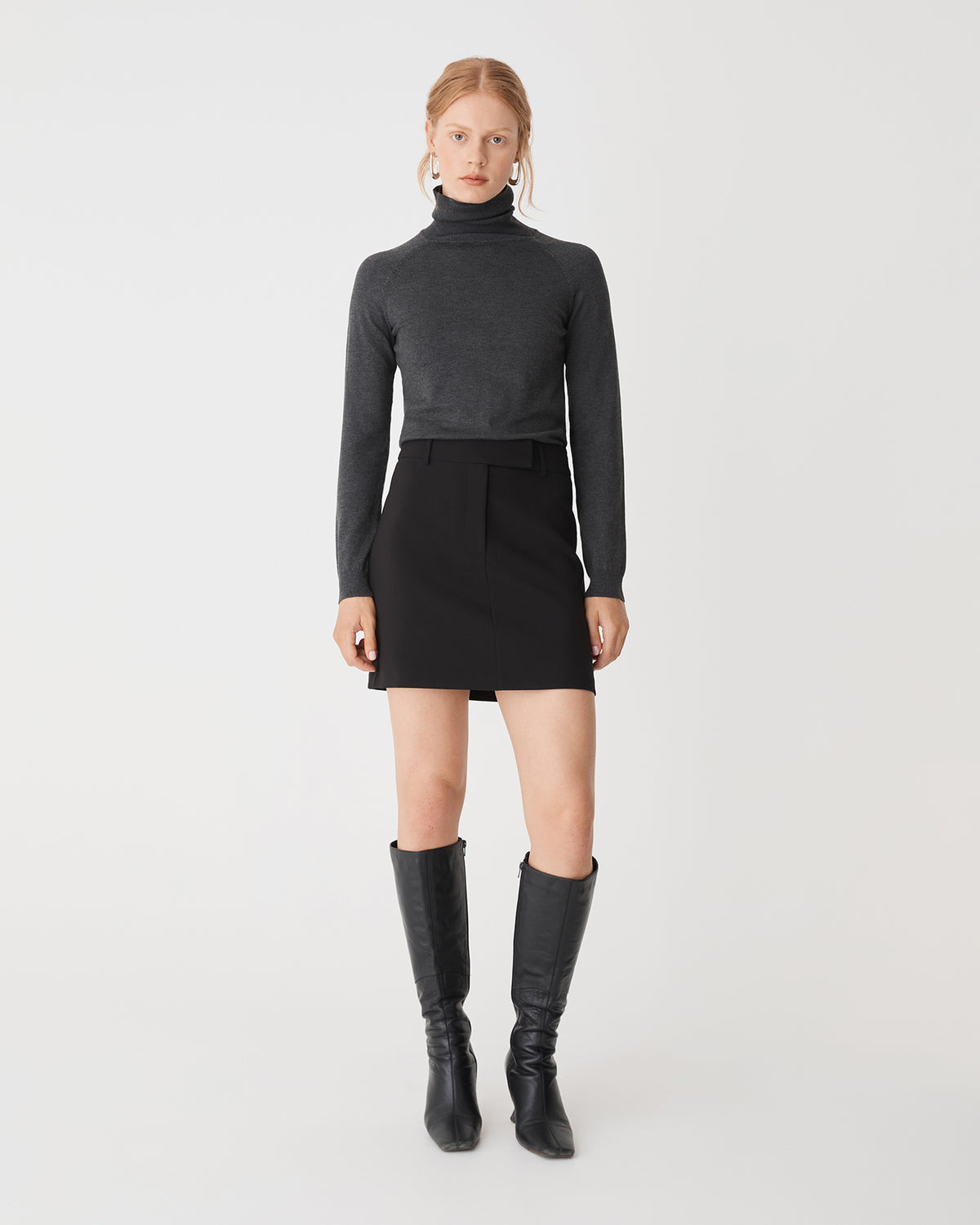 Clarisse Turtleneck Sweater in charcoal — full-length view