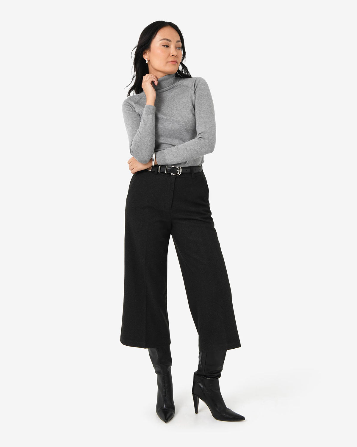 Clarisse Turtleneck Sweater in grey — full-length view
