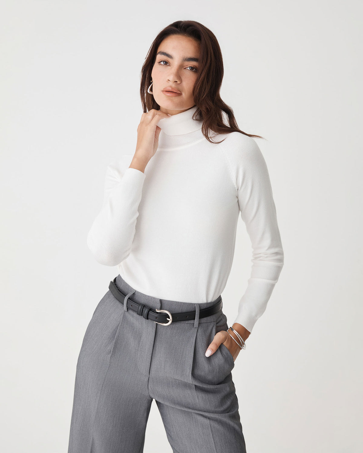 Clarisse Turtleneck Sweater in ivory — close-up view