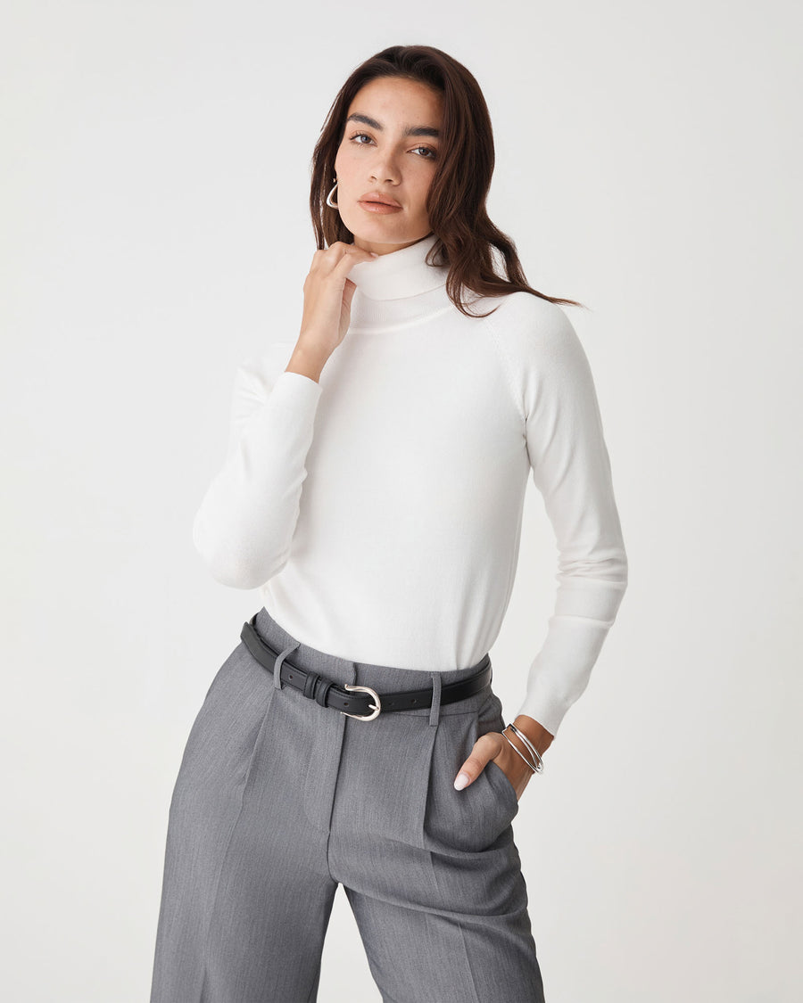 Clarisse Turtleneck Sweater in ivory — close-up view