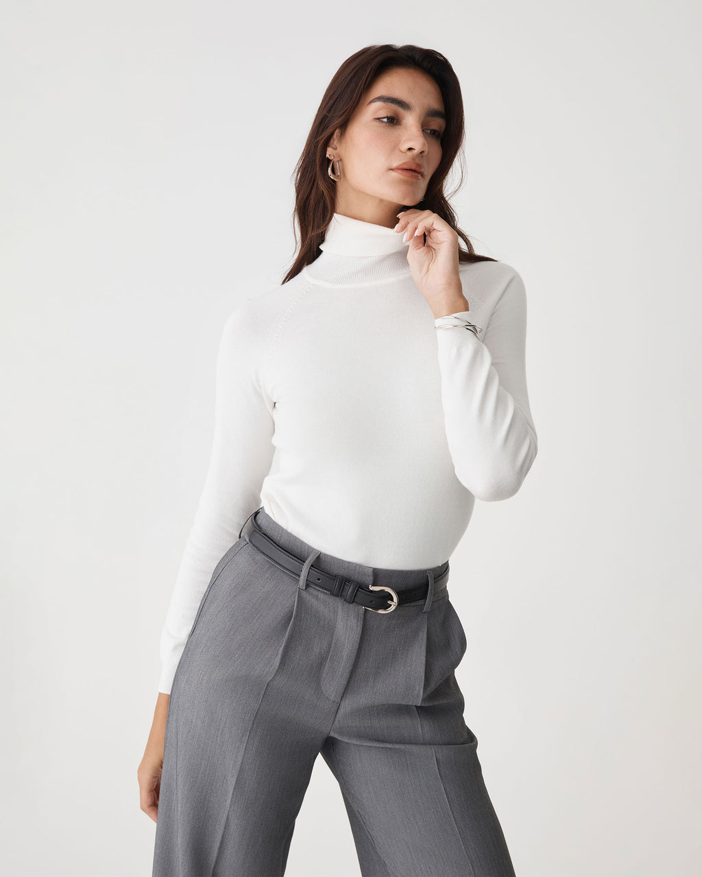 Clarisse Turtleneck Sweater in ivory — close-up view 2