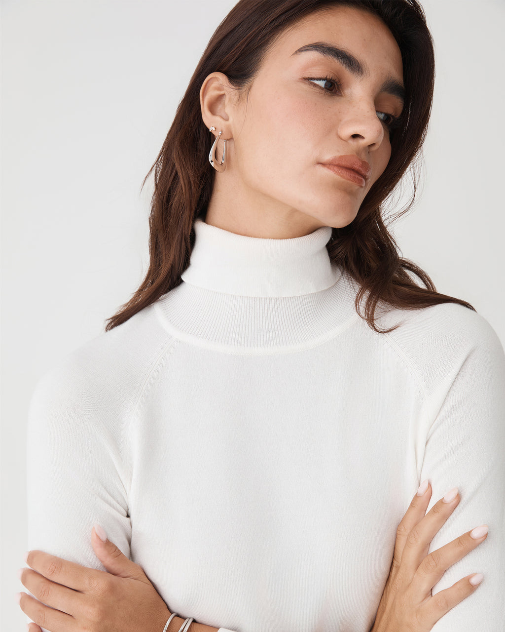 Clarisse Turtleneck Sweater in ivory — fabric detail