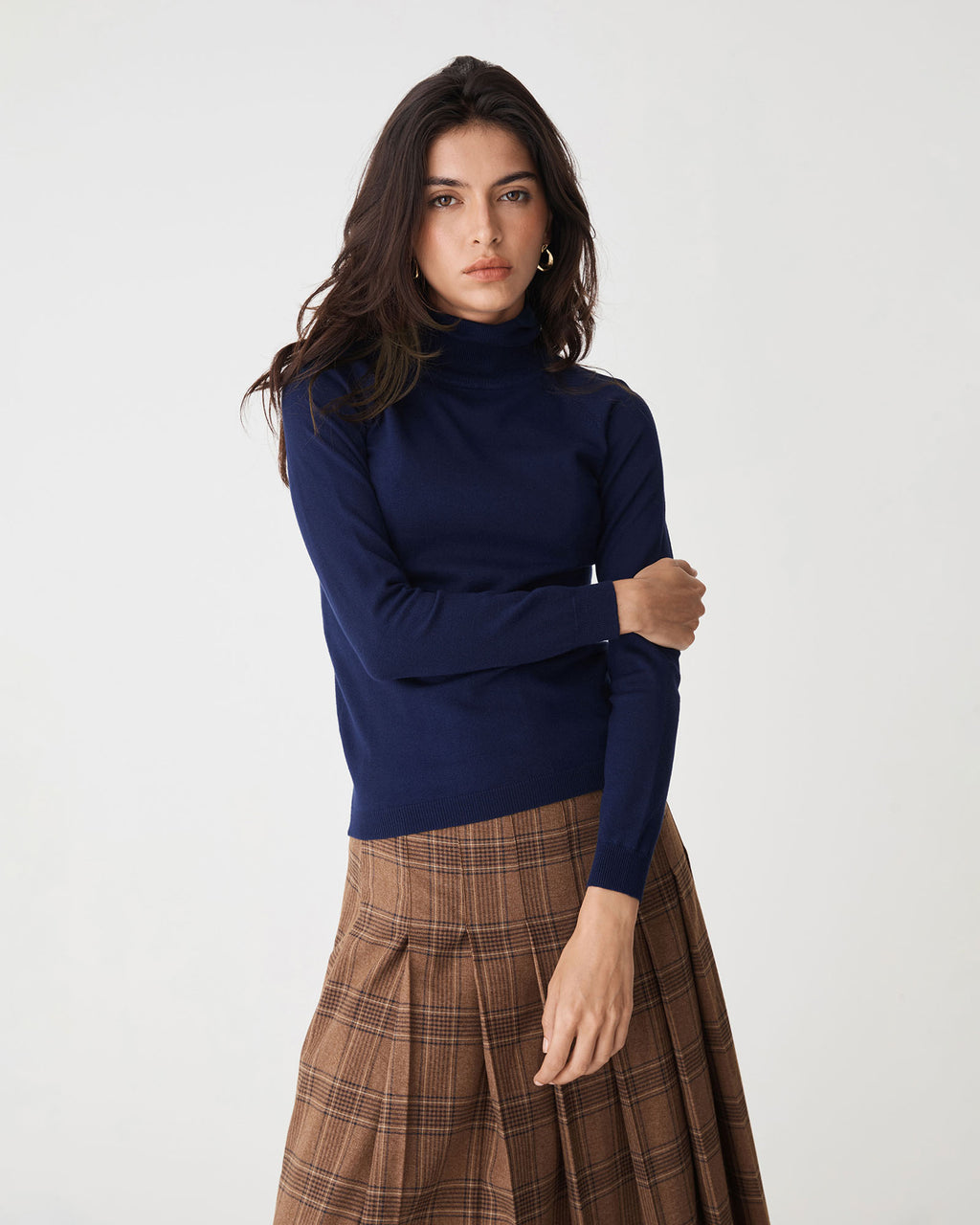 Clarisse Turtleneck Sweater in navy — close-up view