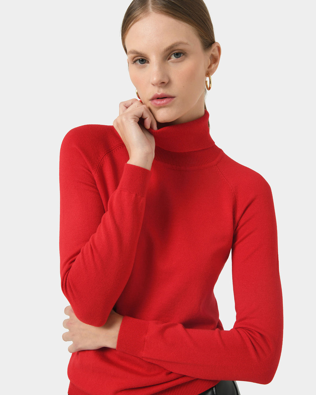 Clarisse Turtleneck Sweater in red — close-up view