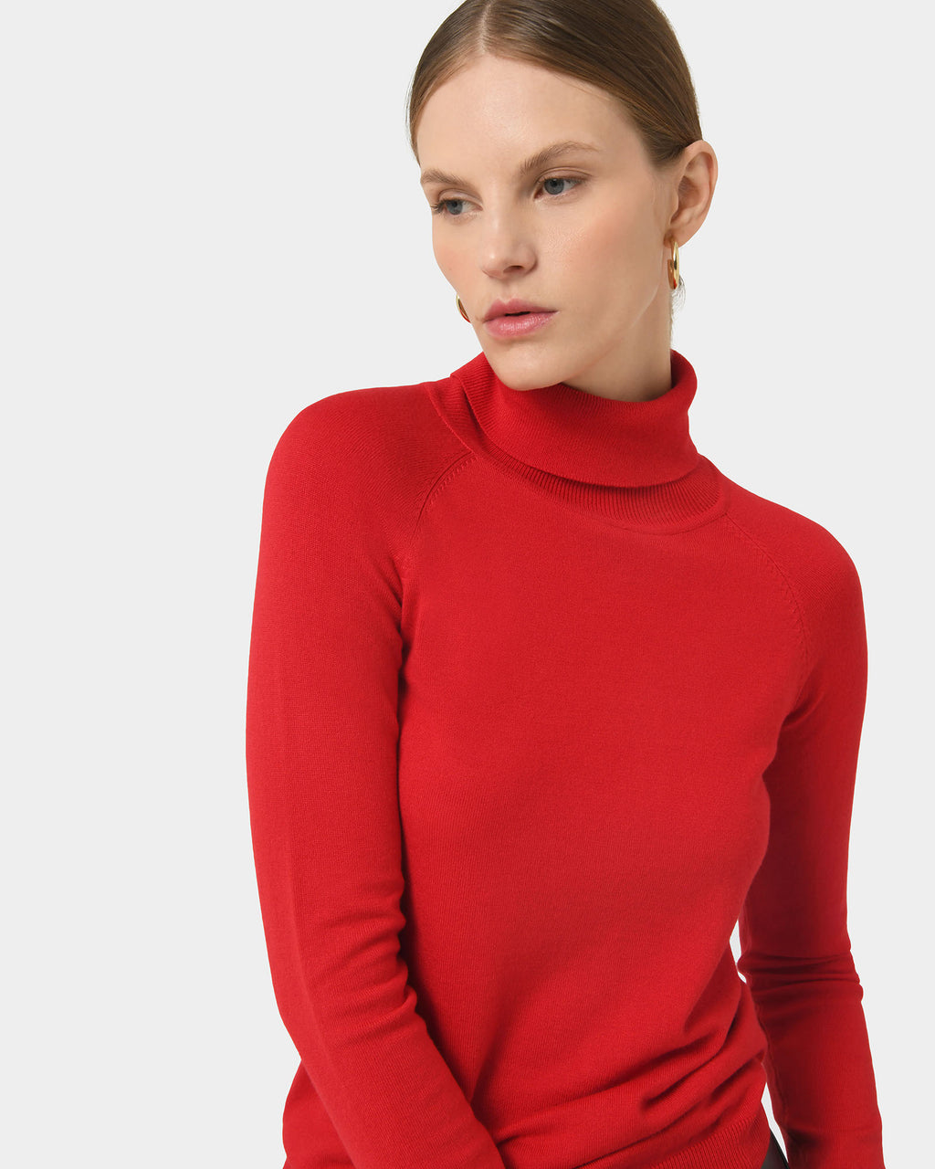 Clarisse Turtleneck Sweater in red — close-up view 2