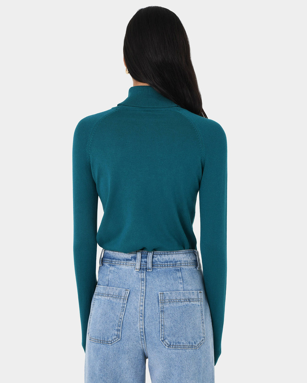 Clarisse Turtleneck Sweater in teal — back view