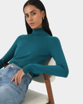 Clarisse Turtleneck Sweater in teal — close-up view