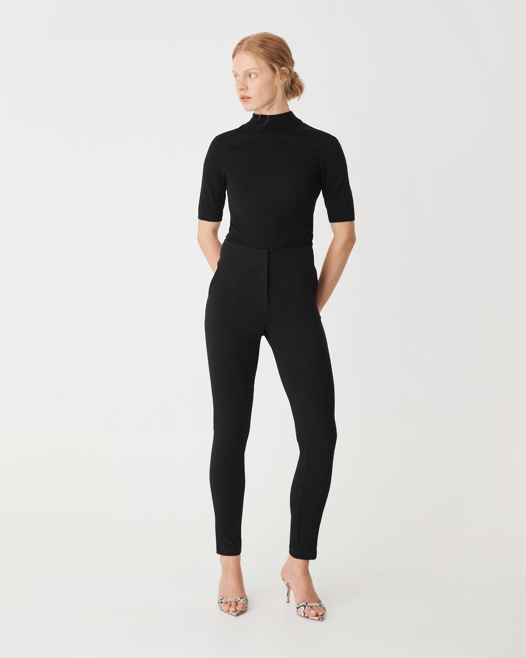 Emily High-Waisted Skinny Pants in black — full-length view
