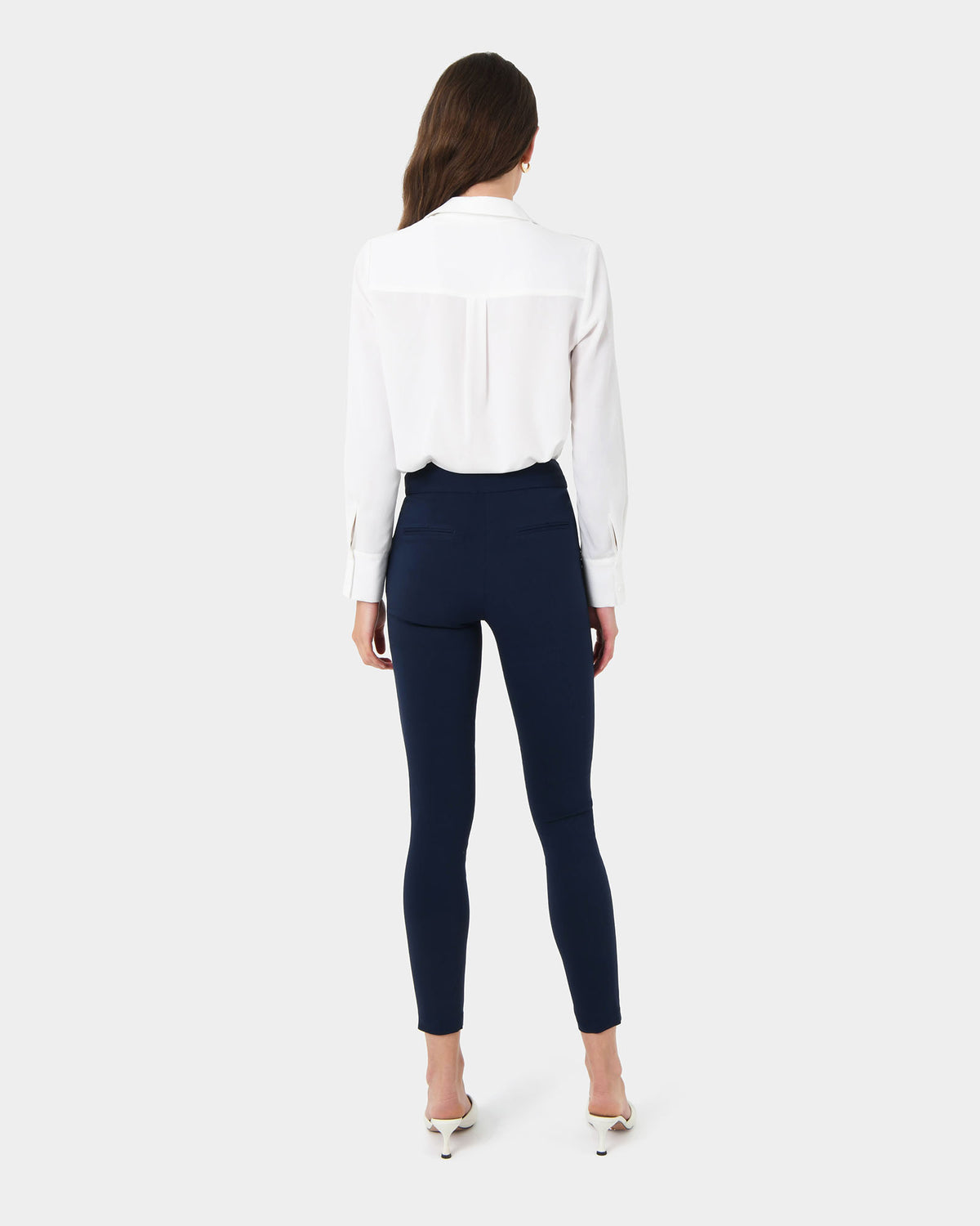 Emily High-Waisted Skinny Pants in navy — back view