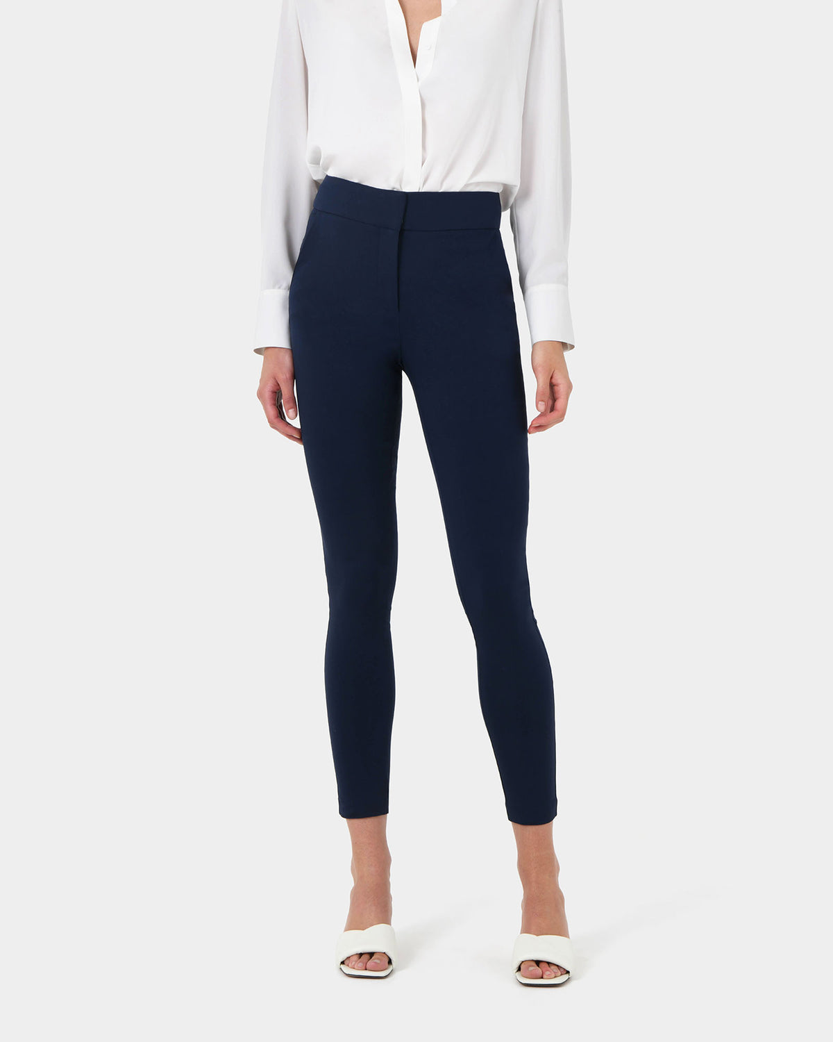 Emily High-Waisted Skinny Pants in navy — close-up view 2