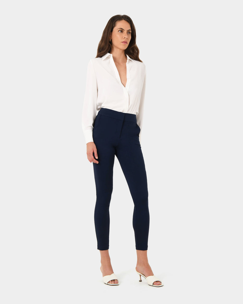 Emily High-Waisted Skinny Pants in navy — side view