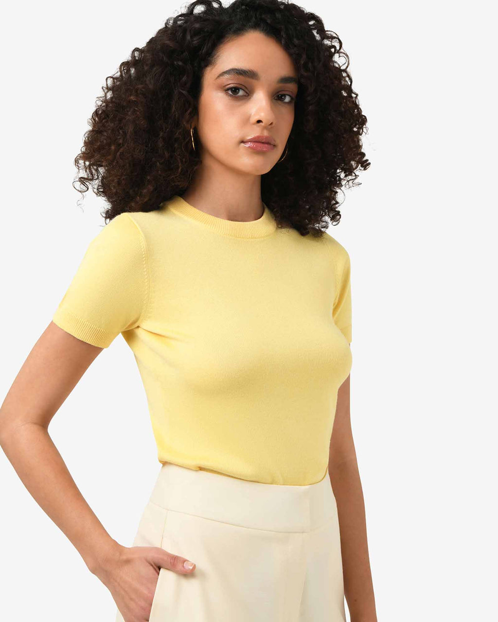 Catherine Short Sleeve Knit in banana — side view