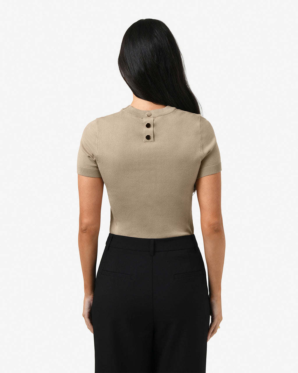 Catherine Short Sleeve Knit in beige — back view