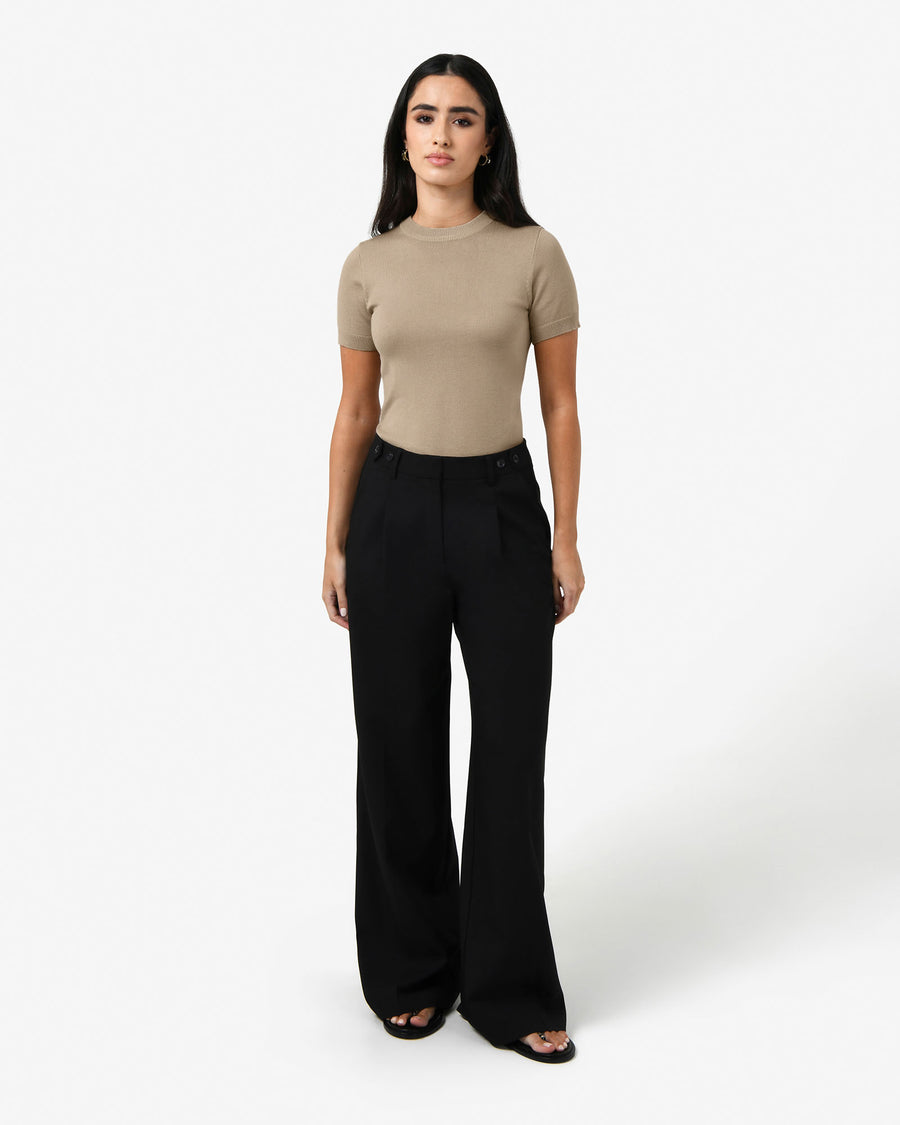 Catherine Short Sleeve Knit in beige — full-length view
