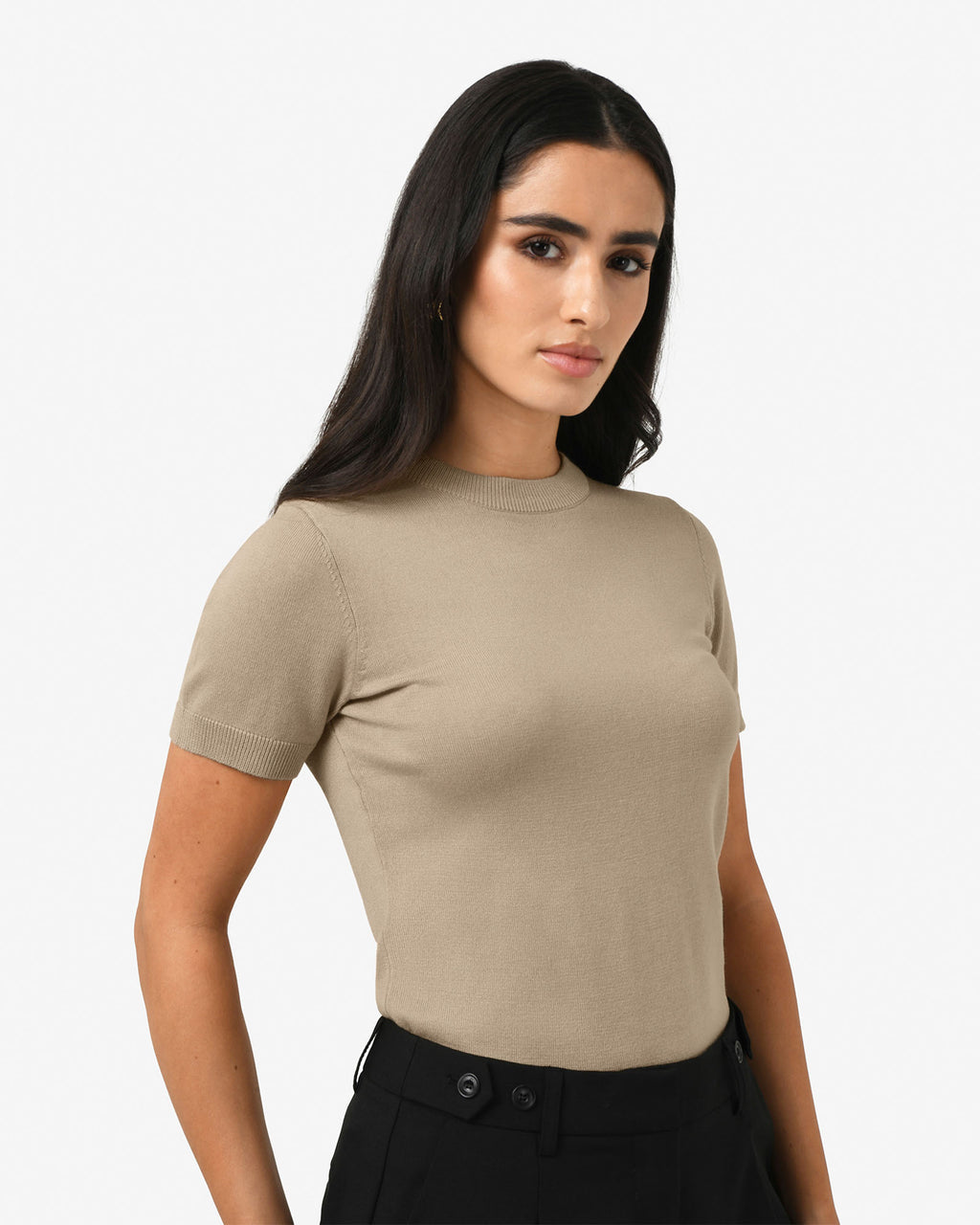 Catherine Short Sleeve Knit in beige — side view