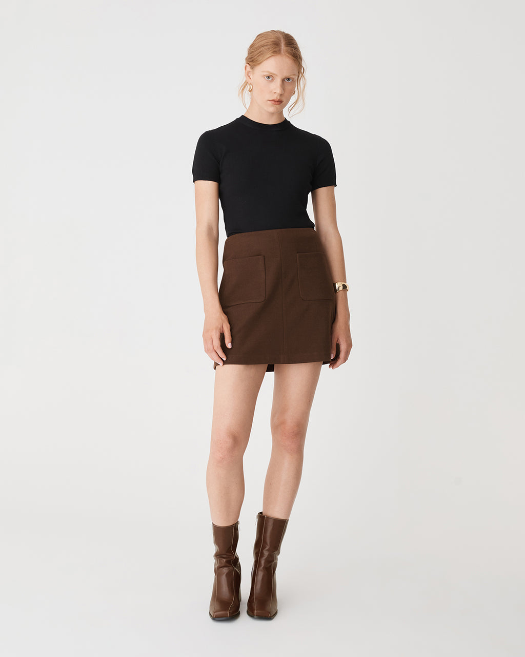 Catherine Short Sleeve Knit in black — full-length view