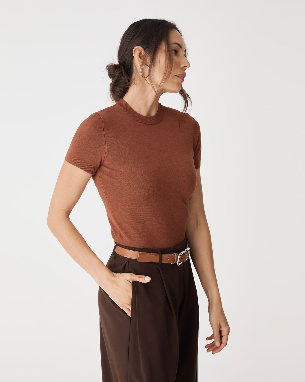 Catherine Short Sleeve Knit in brandy — side view
