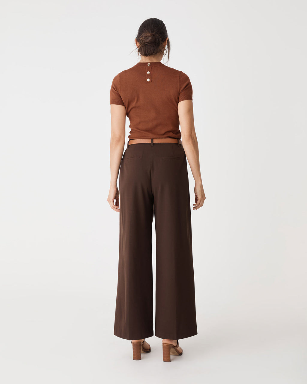 Catherine Short Sleeve Knit in brandy — back view