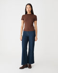 Catherine Short Sleeve Knit in brown — full-length view