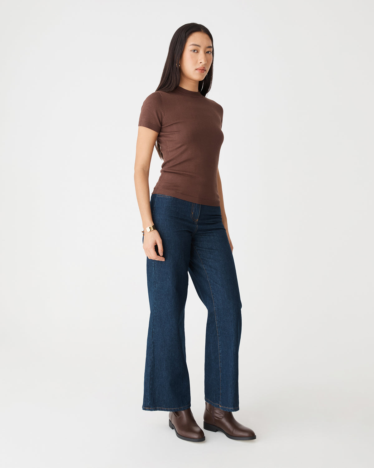 Catherine Short Sleeve Knit in brown — side view