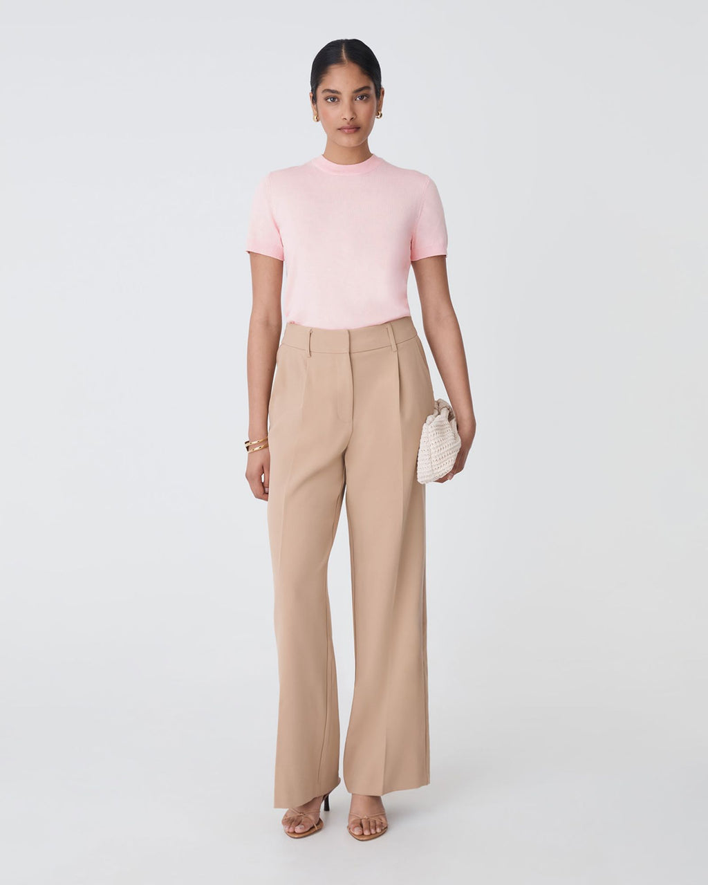 Catherine Short Sleeve Knit in blush pink — full-length view
