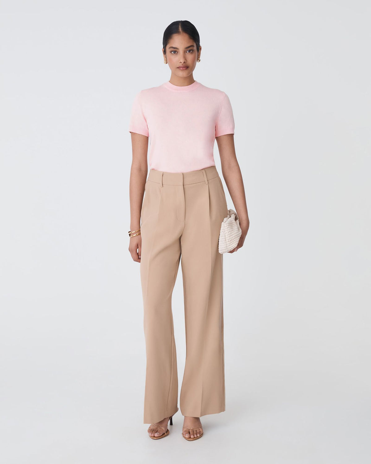 Catherine Short Sleeve Knit in blush pink — full-length view