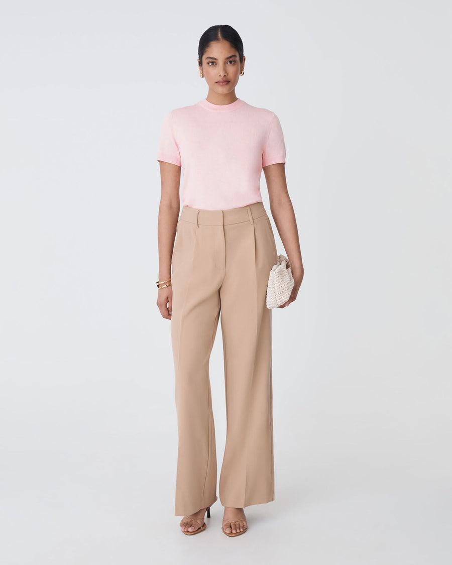 Catherine Short Sleeve Knit in blush pink — full-length view