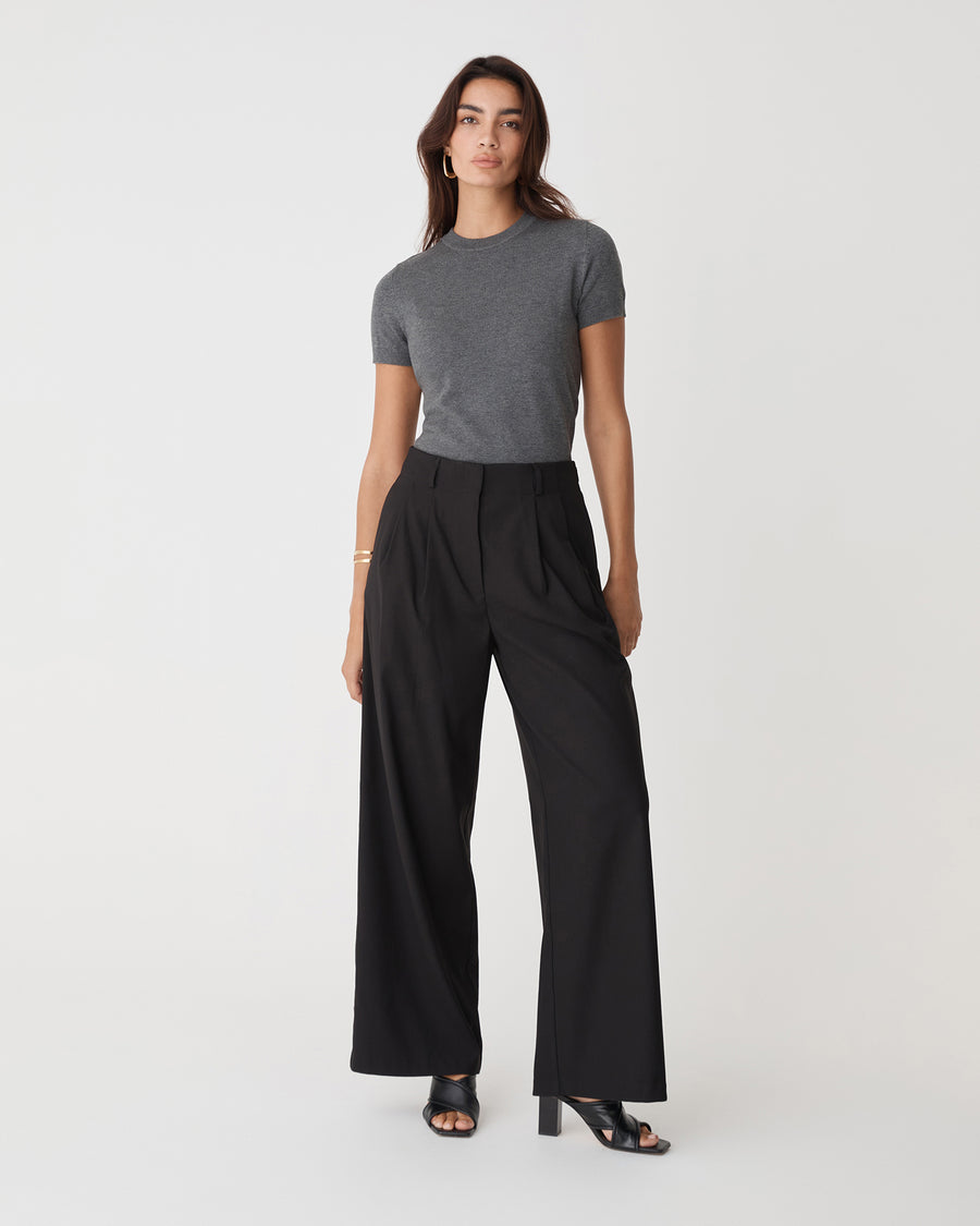 Catherine Short Sleeve Knit in charcoal — full-length view